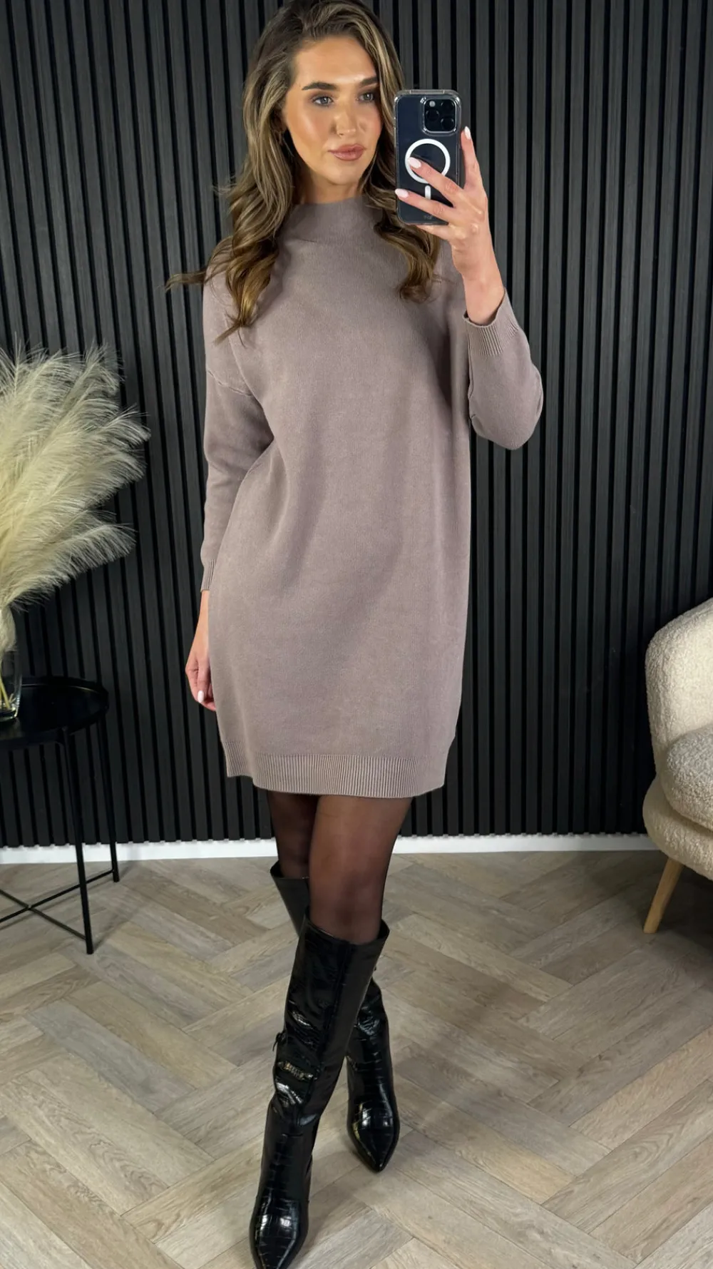 satanta_taupe_turtle_neck_5.webp SEVEN SEPT Knitwear | Day Dresses^Satanta Taupe Turtle Neck Jumper Dress
