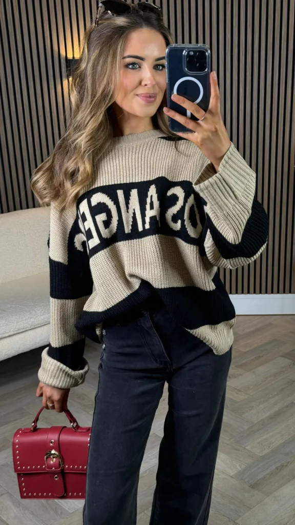 COPPEROSE Knitwear^Sawyer Beige & Black Printed Jumper