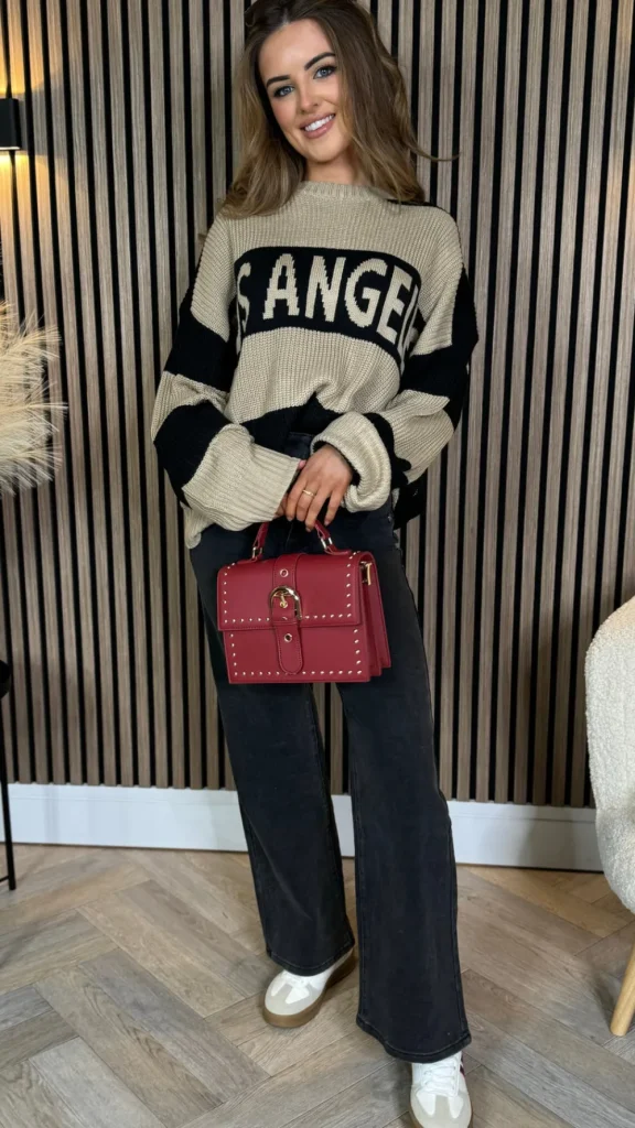 COPPEROSE Knitwear^Sawyer Beige & Black Printed Jumper