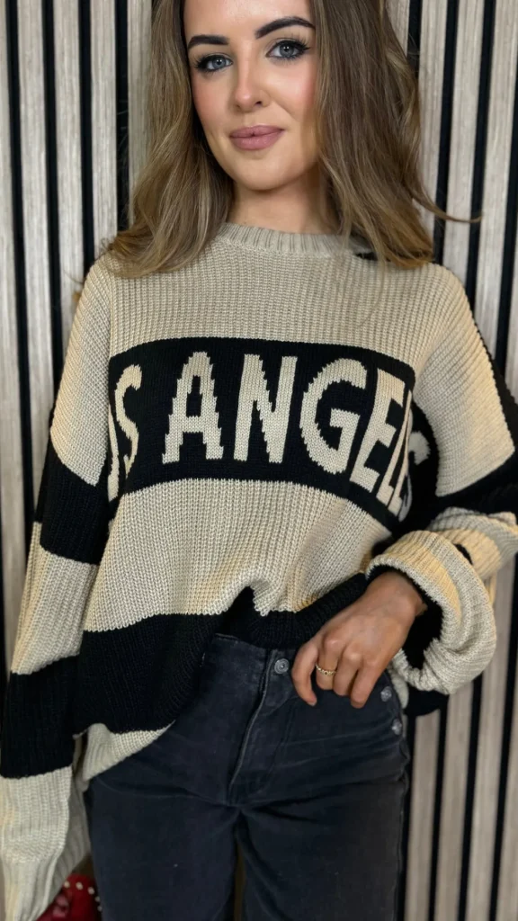 COPPEROSE Knitwear^Sawyer Beige & Black Printed Jumper
