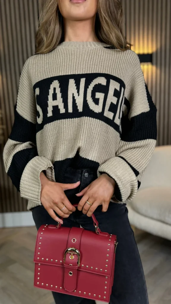 COPPEROSE Knitwear^Sawyer Beige & Black Printed Jumper