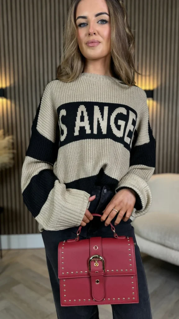 COPPEROSE Knitwear^Sawyer Beige & Black Printed Jumper