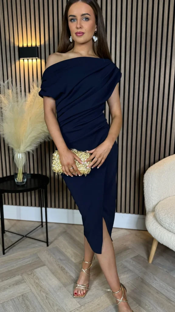 GIRL IN MIND Fitted Dresses | Going Out Dresses^Scarlett Navy Asymmetric Midi Dress
