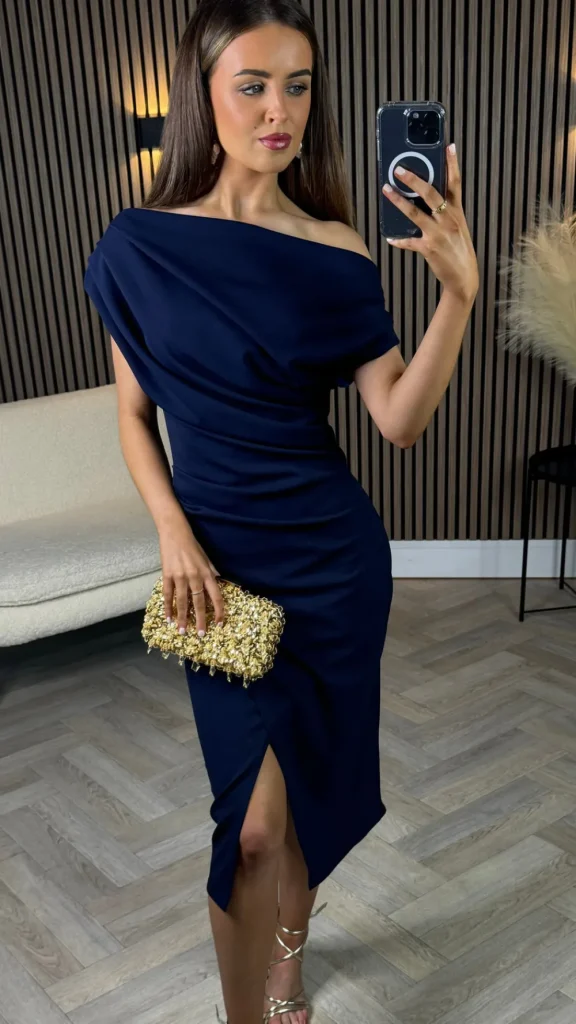 GIRL IN MIND Fitted Dresses | Going Out Dresses^Scarlett Navy Asymmetric Midi Dress