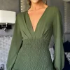 LORIANE Going Out Dresses | Occasion Dresses^Seline Green V Neckline Fitted Frill Detail Mini Dress