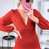 LORIANE Going Out Dresses | Occasion Dresses^Seline Rust V Neckline Fitted Frill Detail Mini Dress