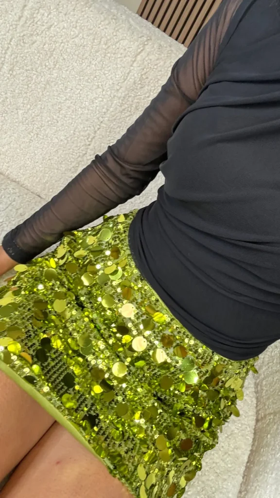 BABEZ LONDON Skirts & Shorts^Shaina Olive Green Sequin Disc Mini Skirt