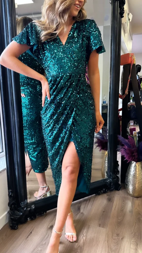GIRL IN MIND Going Out Dresses | Occasion Dresses^Shalima Green Sequin Wrap Over Maxi Dress