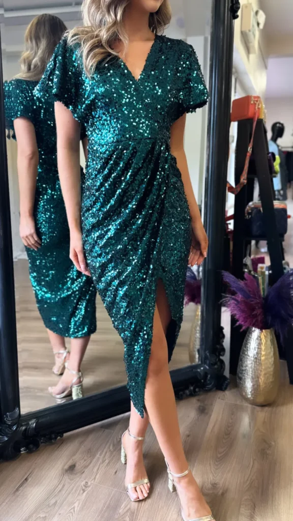 GIRL IN MIND Going Out Dresses | Occasion Dresses^Shalima Green Sequin Wrap Over Maxi Dress