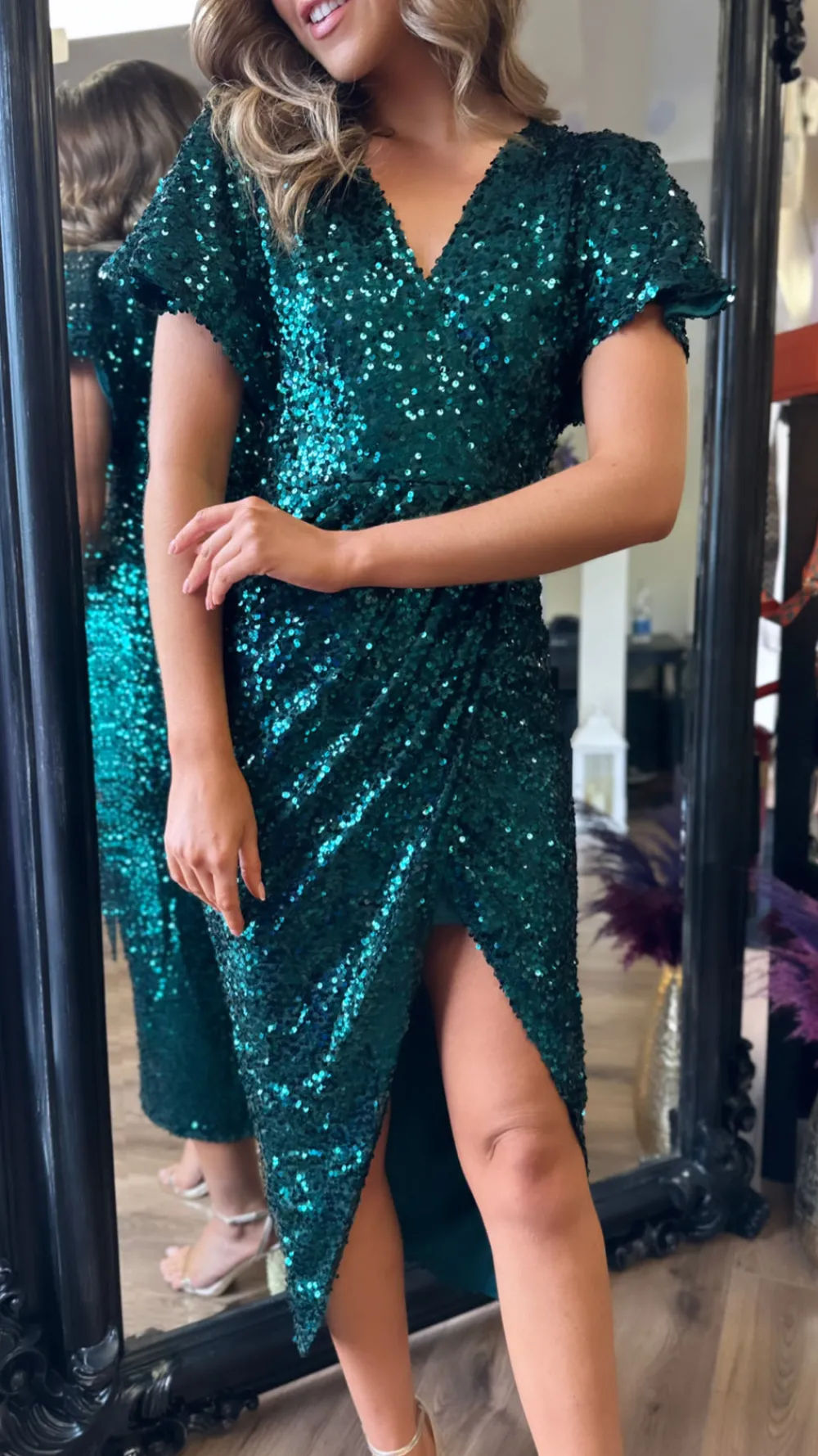 shalima_green_sequin_wrap_3.webp GIRL IN MIND Going Out Dresses | Occasion Dresses^Shalima Green Sequin Wrap Over Maxi Dress