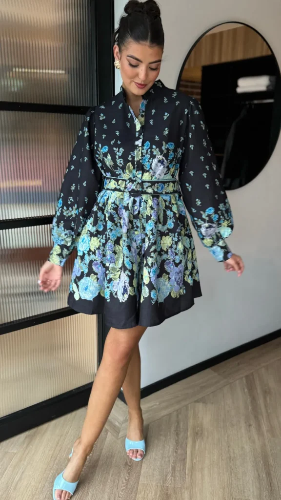 TIMELY Going Out Dresses | Occasion Dresses^Shauna Black Multi Floral Printed Button Down Belted Mini Dress