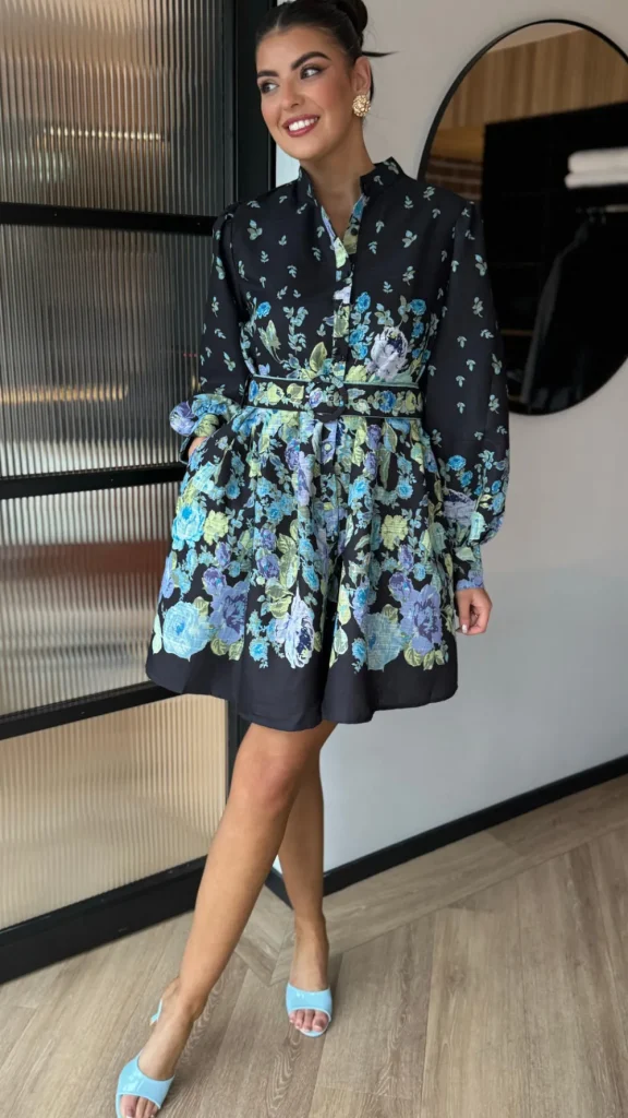 TIMELY Going Out Dresses | Occasion Dresses^Shauna Black Multi Floral Printed Button Down Belted Mini Dress
