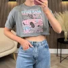 PETTEGOLE Tops^Shelley Grey Graphic Printed Crop T shirt