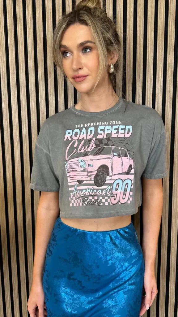 PETTEGOLE Tops^Shelley Grey Graphic Printed Crop T shirt