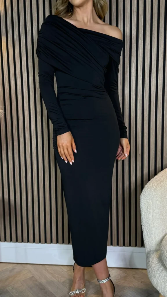 COPPEROSE Going Out Dresses | Occasion Dresses^Sheridan Black Off Shoulder Wrap Effect Midi Dress