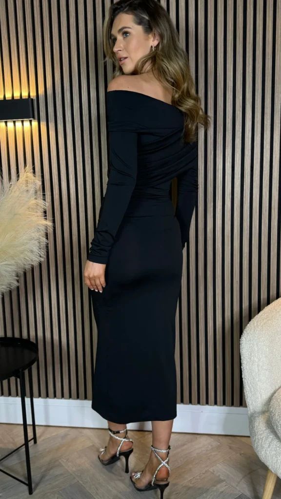 COPPEROSE Going Out Dresses | Occasion Dresses^Sheridan Black Off Shoulder Wrap Effect Midi Dress