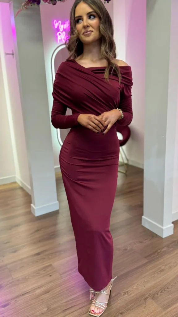 COPPEROSE Occasion Dresses | Midi Dresses^Sheridan Burgundy Off Shoulder Wrap Effect Midi Dress