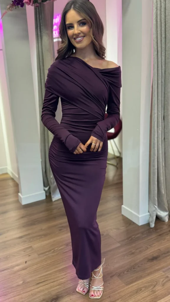 COPPEROSE Going Out Dresses | Occasion Dresses^Sheridan Purple Off Shoulder Wrap Effect Midi Dress
