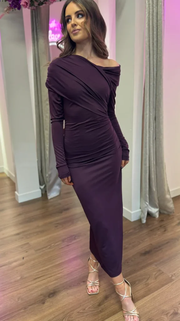 COPPEROSE Going Out Dresses | Occasion Dresses^Sheridan Purple Off Shoulder Wrap Effect Midi Dress