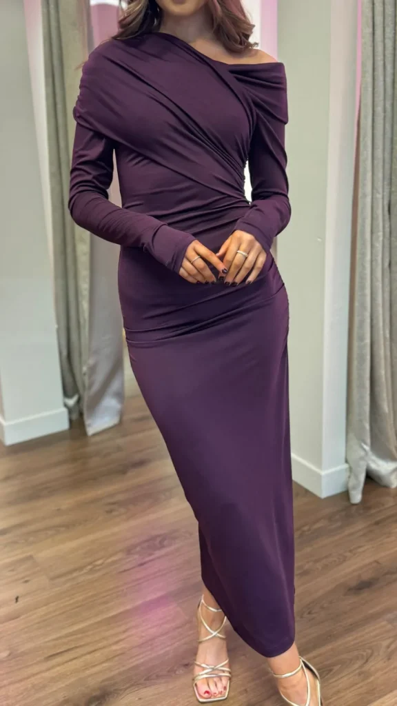 COPPEROSE Going Out Dresses | Occasion Dresses^Sheridan Purple Off Shoulder Wrap Effect Midi Dress