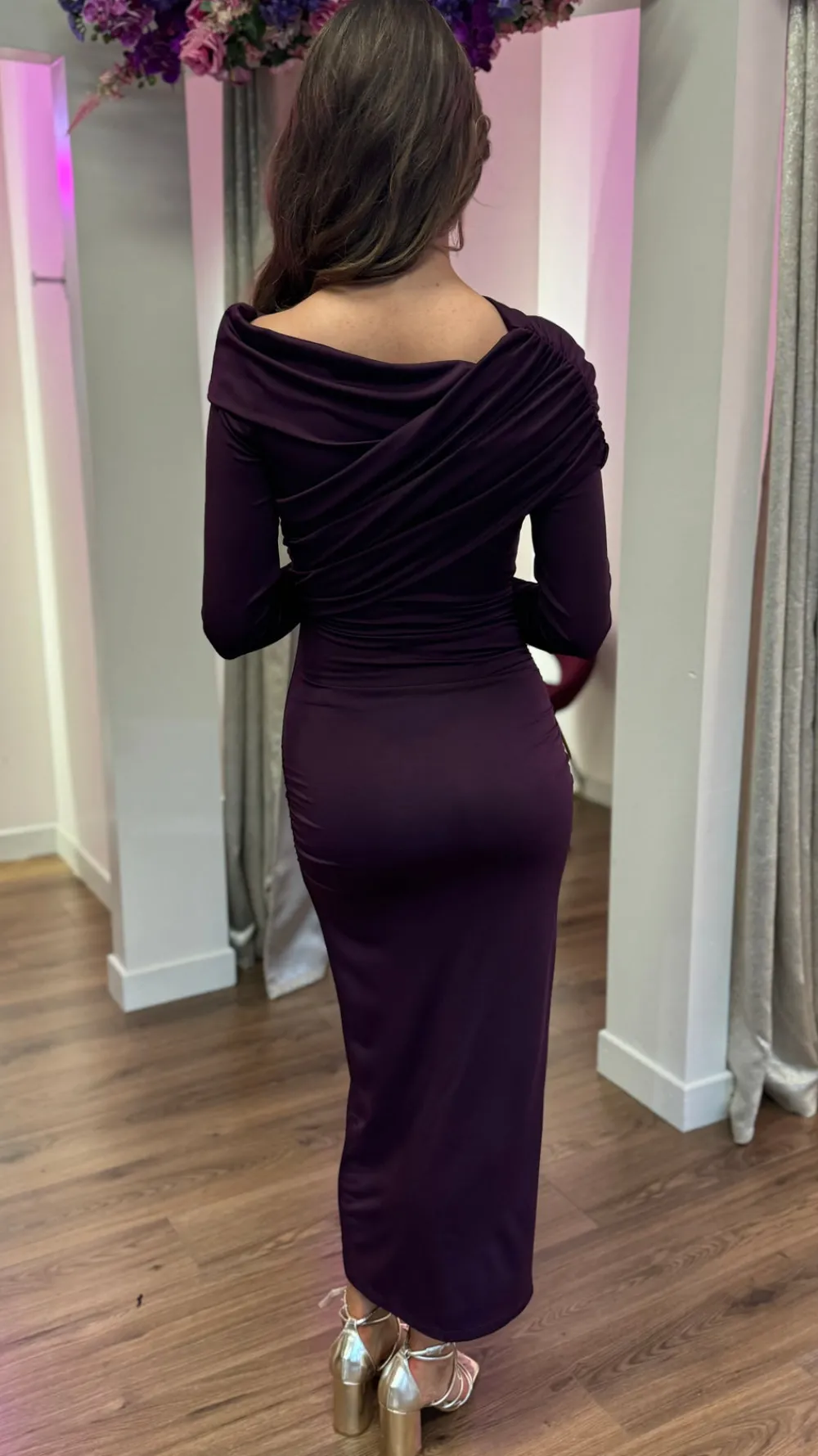 sheridan_purple_off_shoul_5.webp COPPEROSE Going Out Dresses | Occasion Dresses^Sheridan Purple Off Shoulder Wrap Effect Midi Dress