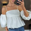 LUCCE Tops^Shiran White Cami Strap Peplum Style Top