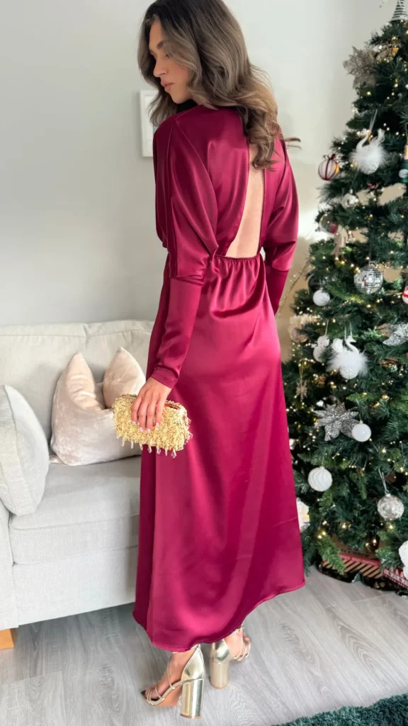 COPPEROSE Fitted Dresses | Going Out Dresses^Sienna Burgundy V Neck Midi Dress