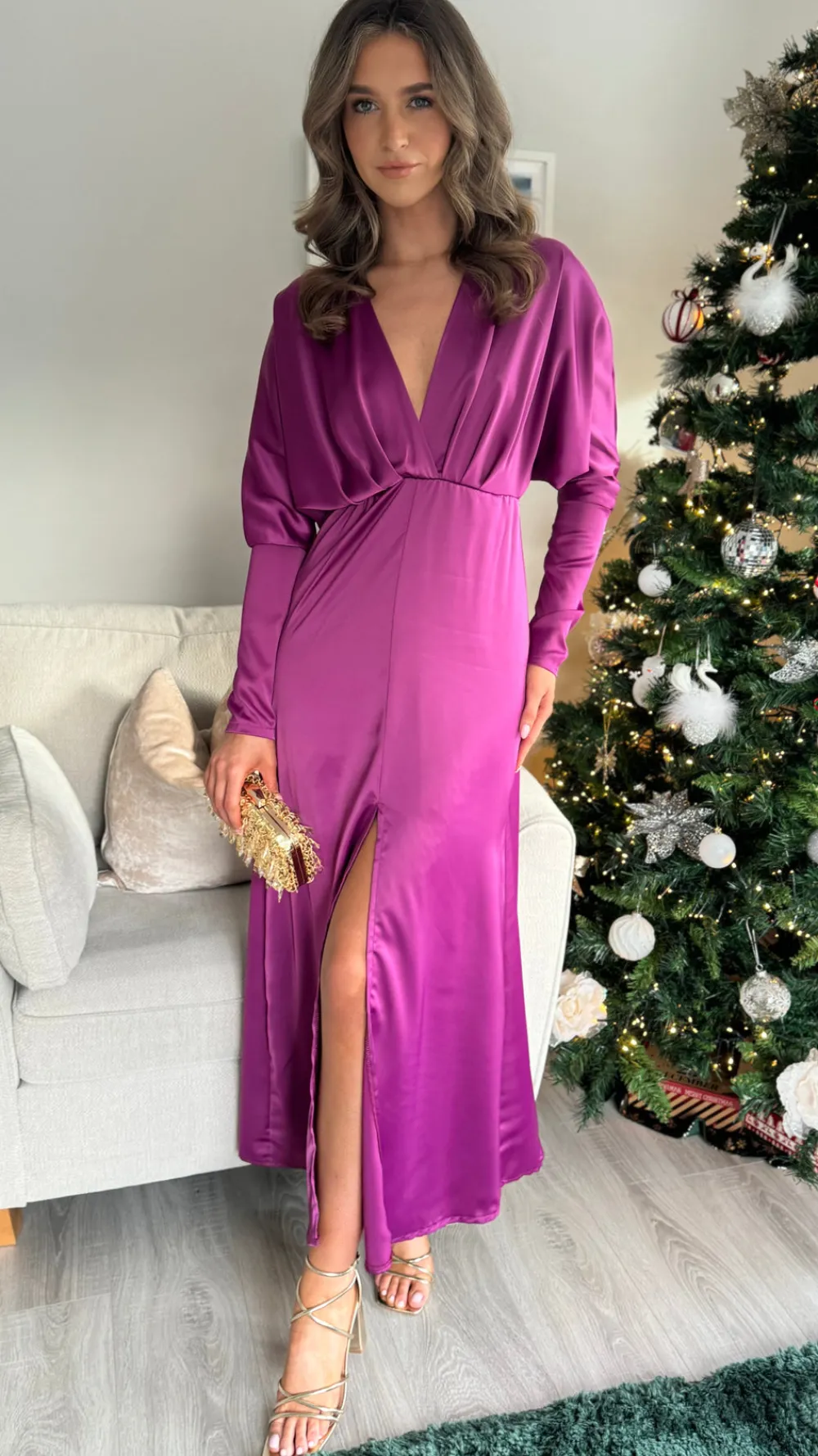 sienna_purple_v_neck_midi_0.webp COPPEROSE Fitted Dresses | Going Out Dresses^Sienna Purple V Neck Midi Dress