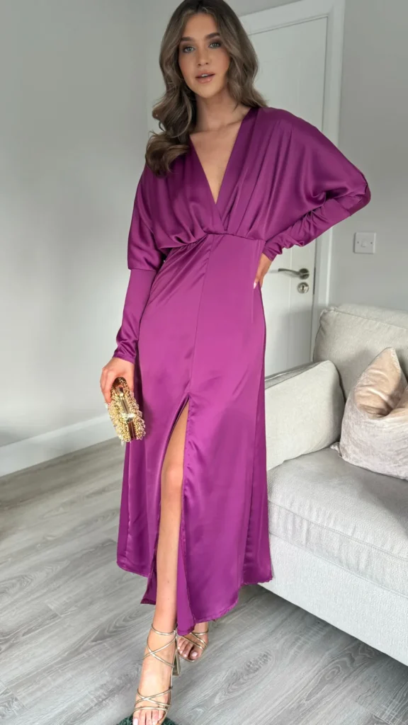 COPPEROSE Fitted Dresses | Going Out Dresses^Sienna Purple V Neck Midi Dress