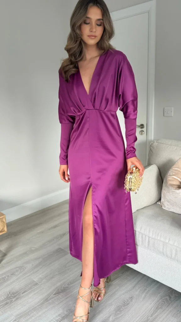 COPPEROSE Fitted Dresses | Going Out Dresses^Sienna Purple V Neck Midi Dress