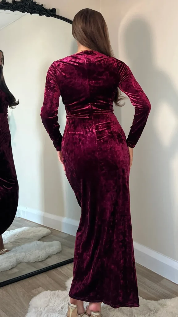 GIRL IN MIND Fitted Dresses | Going Out Dresses^Sigourney Burgundy Velvet Asymmetric Wrap Midi Dress