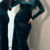 GIRL IN MIND Fitted Dresses | Going Out Dresses^Sigourney Forest Green Velvet Asymmetric Wrap Midi Dress