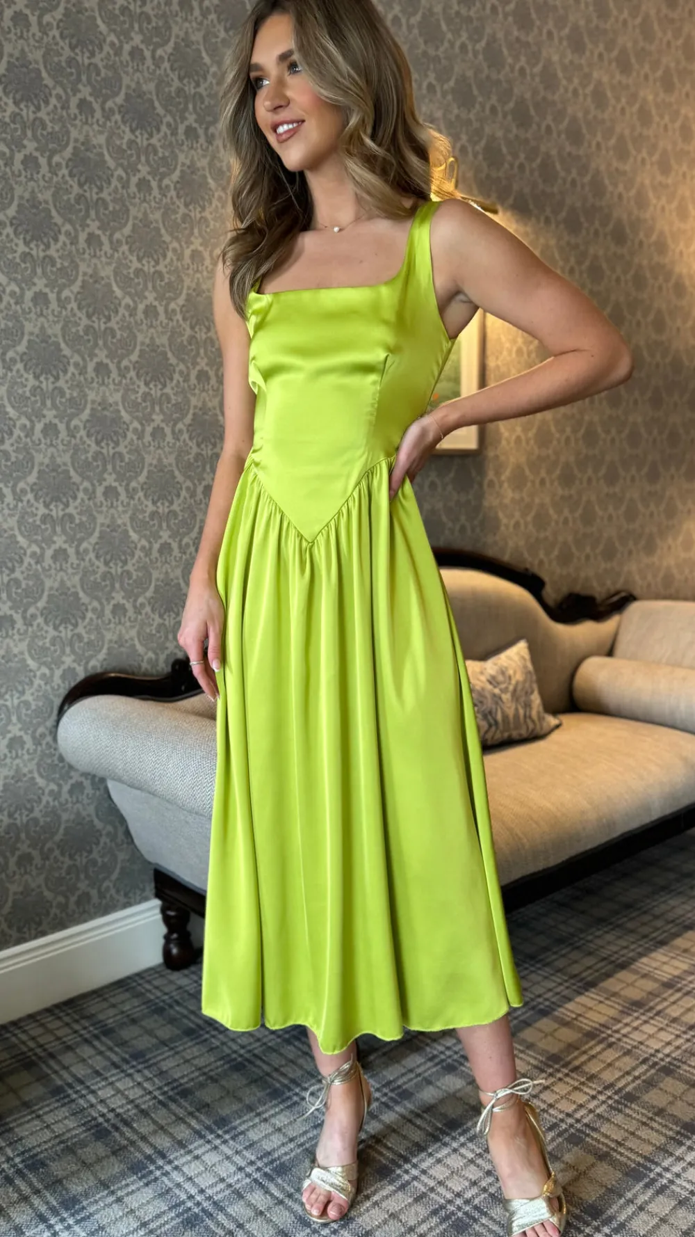 sigourney_lime_green_sati_2.webp GIRL IN MIND Going Out Dresses | Occasion Dresses^Sigourney Lime Green Satin Finish Maxi Dress