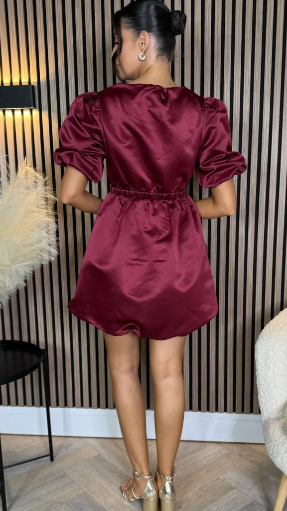 XThree Going Out Dresses | Mini Dresses^Simona Cherry Red Puff Sleeve Sateen Mini Dress