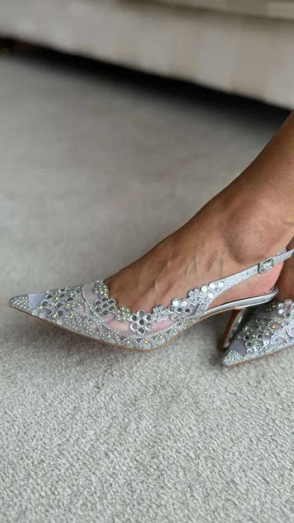 SAS ACTIV GIVANA Heels^Sinead Silver Diamante Embellished Slingback Shoes (PRE ORDER)