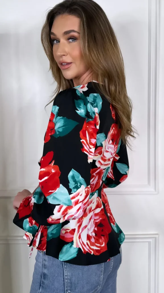 INFLUENCE Tops^Siobhan Red Floral Ruffle Wrap Top