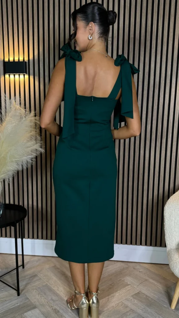 MS FASHION Going Out Dresses | Occasion Dresses^Siofra Forest Green Tie Detail Square Neckline Midi Dress