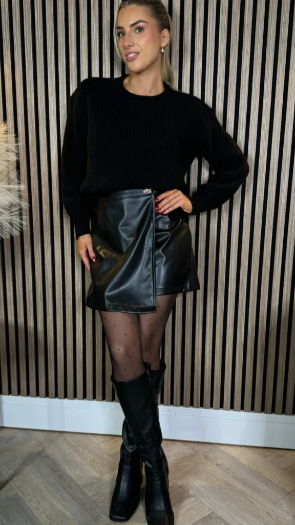 ELENZA Skirts & Shorts^Sofia Black Wrap Detail Leather Look Skort