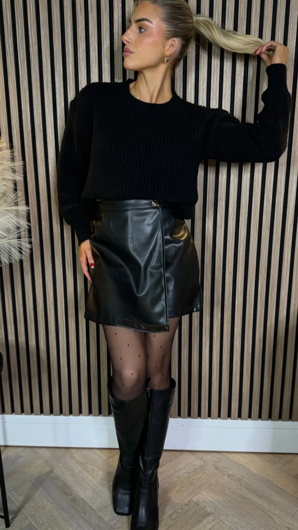sofia_black_wrap_detail_l_2.webp ELENZA Skirts & Shorts^Sofia Black Wrap Detail Leather Look Skort