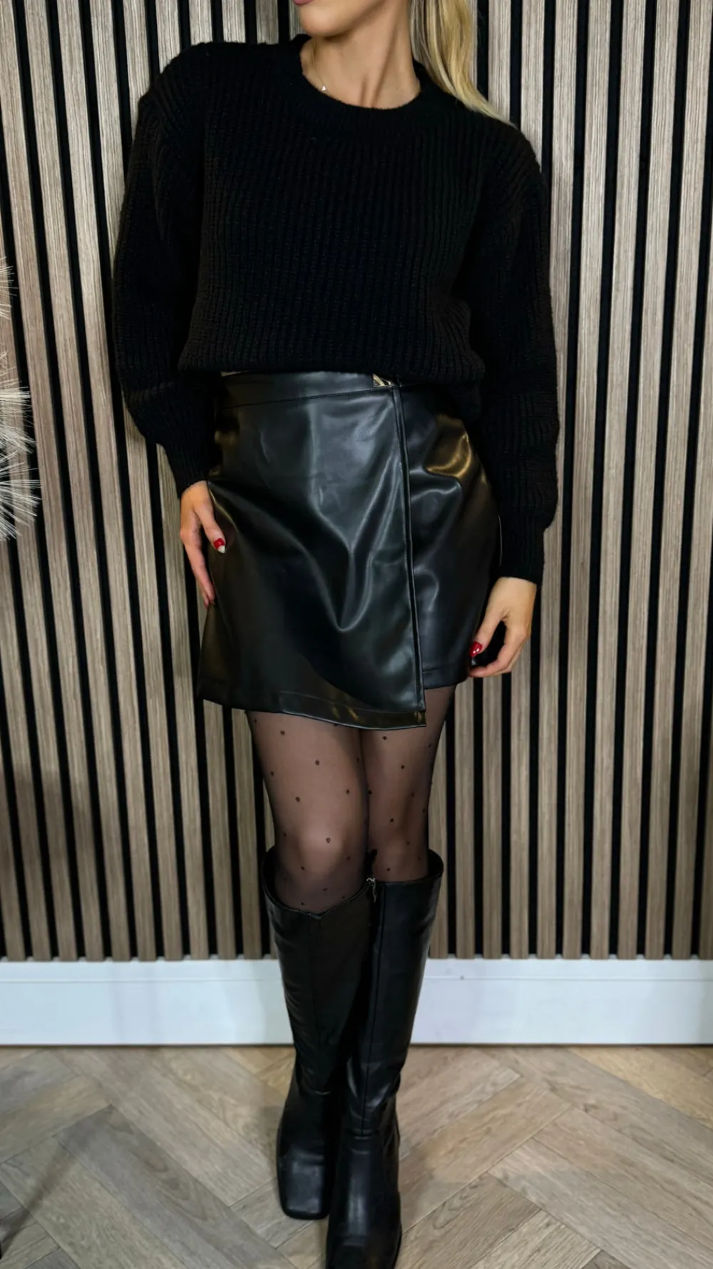 sofia_black_wrap_detail_l_4.webp ELENZA Skirts & Shorts^Sofia Black Wrap Detail Leather Look Skort