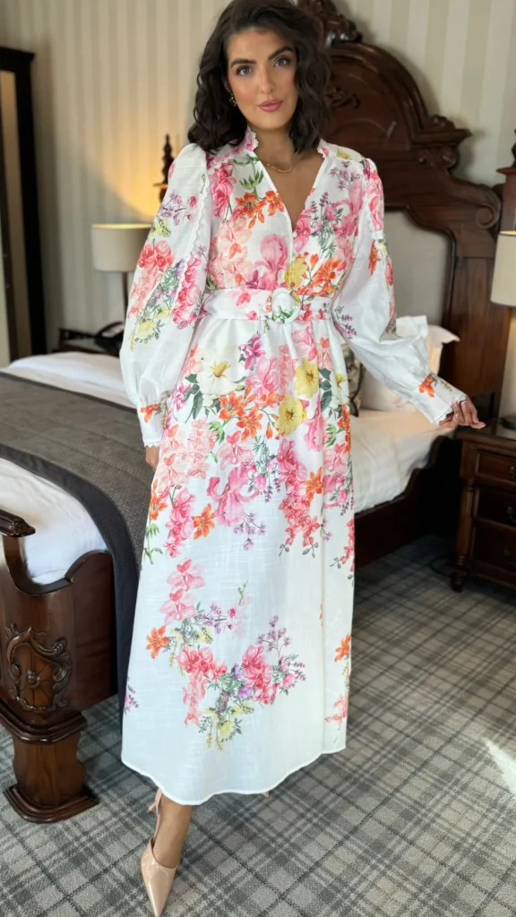 TIMELY Occasion Dresses | Midi Dresses^Stacie Pink Floral Printed V Neckline Belted Midi Dress