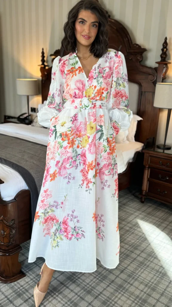 TIMELY Occasion Dresses | Midi Dresses^Stacie Pink Floral Printed V Neckline Belted Midi Dress