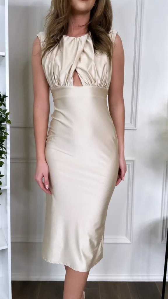 ALICE'DESIR Going Out Dresses | Occasion Dresses^Starla Beige Ruched Cut Out Midi Dress