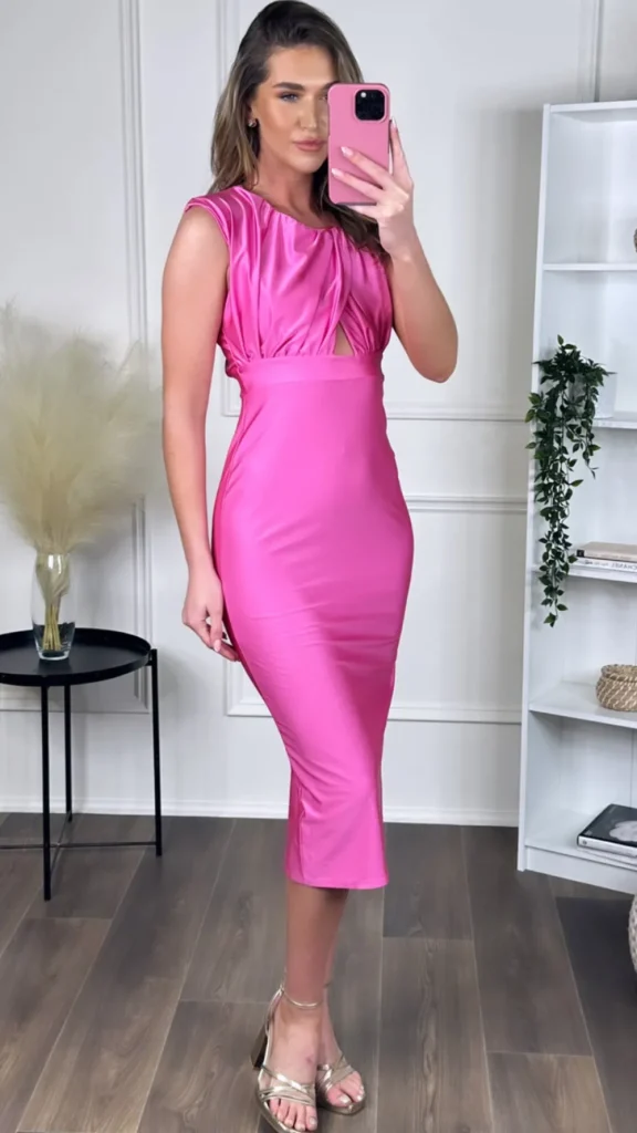 ALICE'DESIR Going Out Dresses | Occasion Dresses^Starla Pink Ruched Cut Out Midi Dress