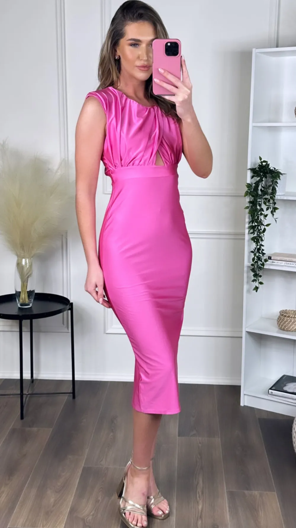 starla_pink_ruched_cut_ou_4.webp ALICE'DESIR Going Out Dresses | Occasion Dresses^Starla Pink Ruched Cut Out Midi Dress