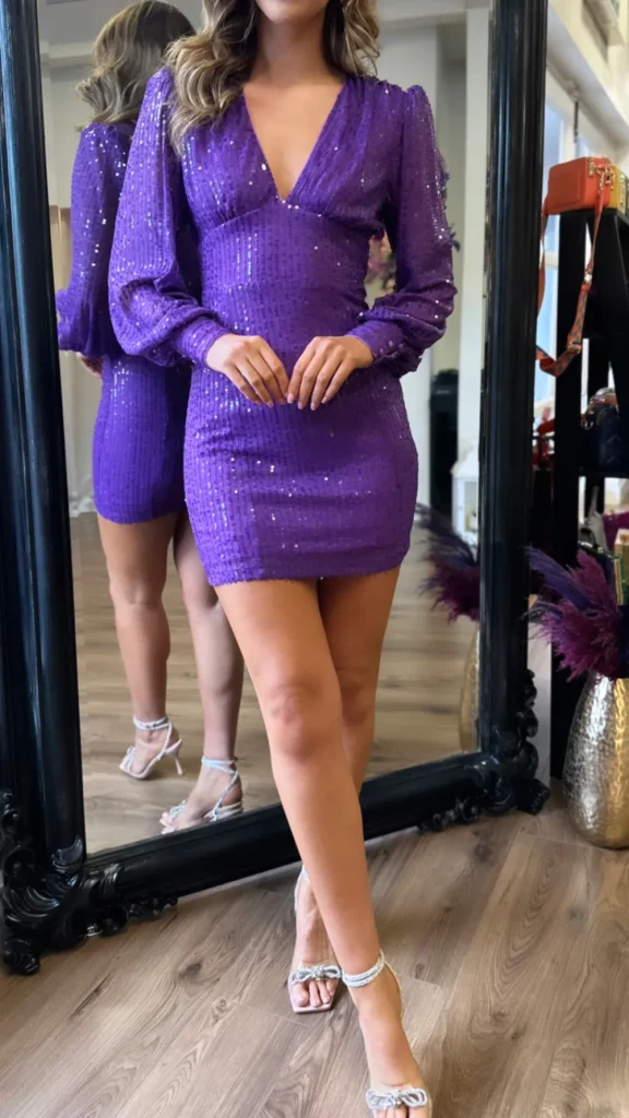 WHTWOS Going Out Dresses | Occasion Dresses^Starlette Purple Sequin Ruched Detail Mini Dress