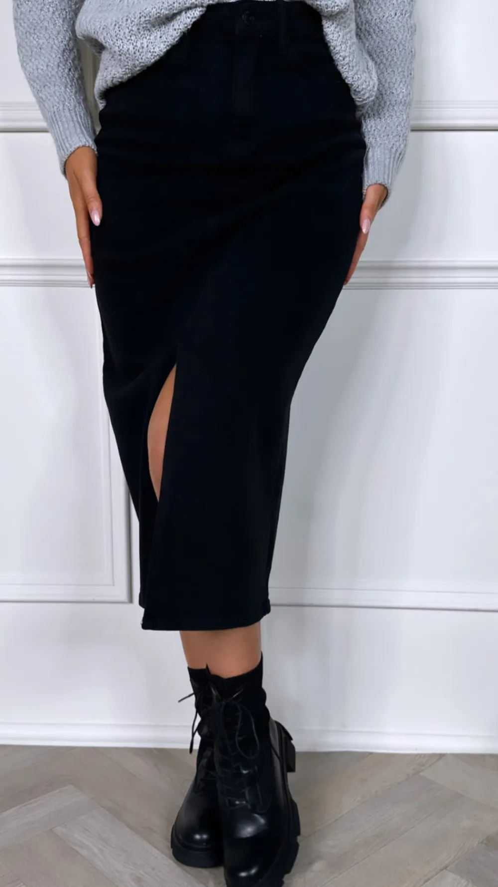 stefanie_black_denim_skir_3.webp ESTEE BROWN Skirts & Shorts^Stefanie Black Denim Skirt