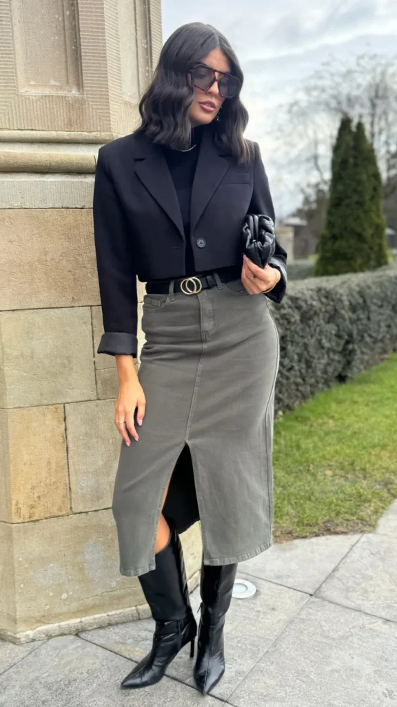 ESTEE BROWN Skirts & Shorts^Stefanie Khaki Denim Skirt