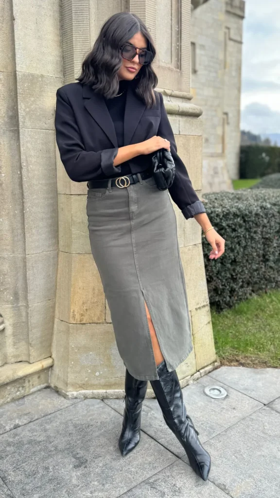 ESTEE BROWN Skirts & Shorts^Stefanie Khaki Denim Skirt
