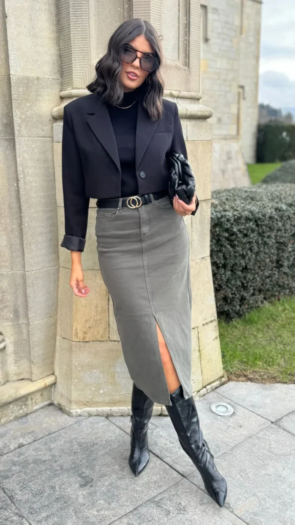 ESTEE BROWN Skirts & Shorts^Stefanie Khaki Denim Skirt